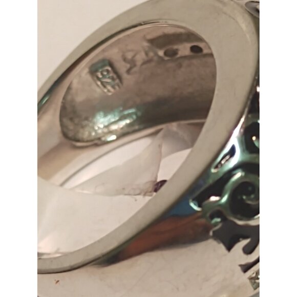 Sterling Silver 925 Women's Size 6 Ring Zirconia & Enamel Scrolled Design NEW - Picture 3 of 12